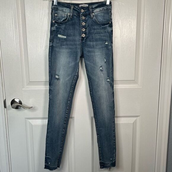 Special A Sz 1 High Rise Skinny Jeans Exposed Button Fly Distressed - Picture 11 of 11